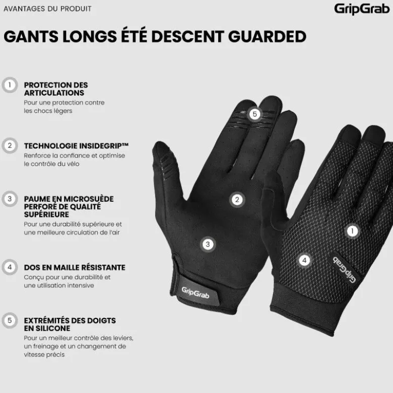 GripGrabDescent InsideGrip™ Full Finger Summer Gloves - Gants VTT