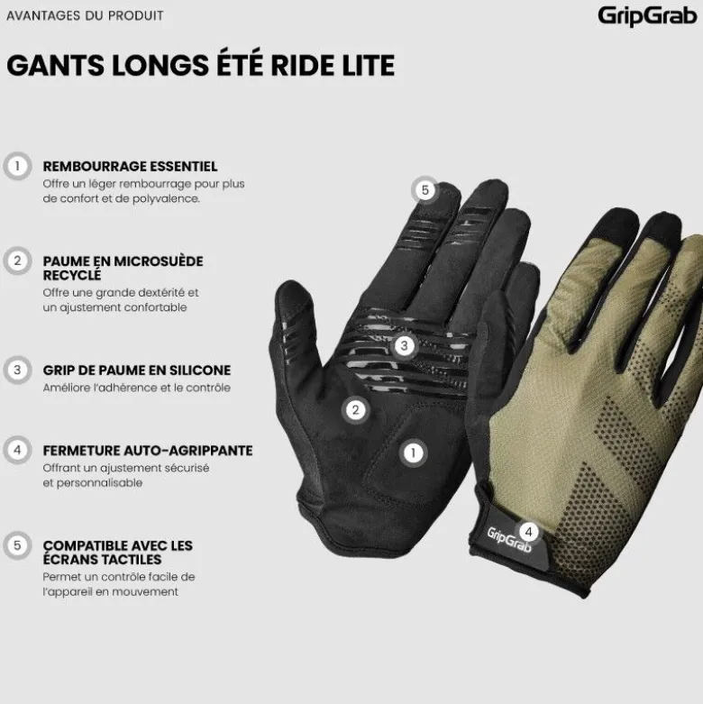 GripGrabRIDE Lite Padded Full Finger Summer Gloves - Gants VTT
