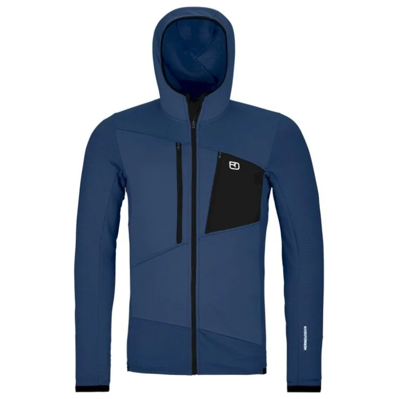 OrtovoxFleece Grid Hoody - Polaire en laine mérinos homme