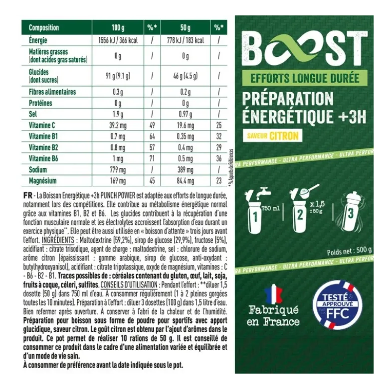 Punch PowerBoisson FFC - Boost Energetique - Plus 3 Heures - 500 g - Boisson énergétique